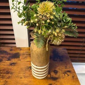 Rustic Brown and Cream Vase with Faux Greenery